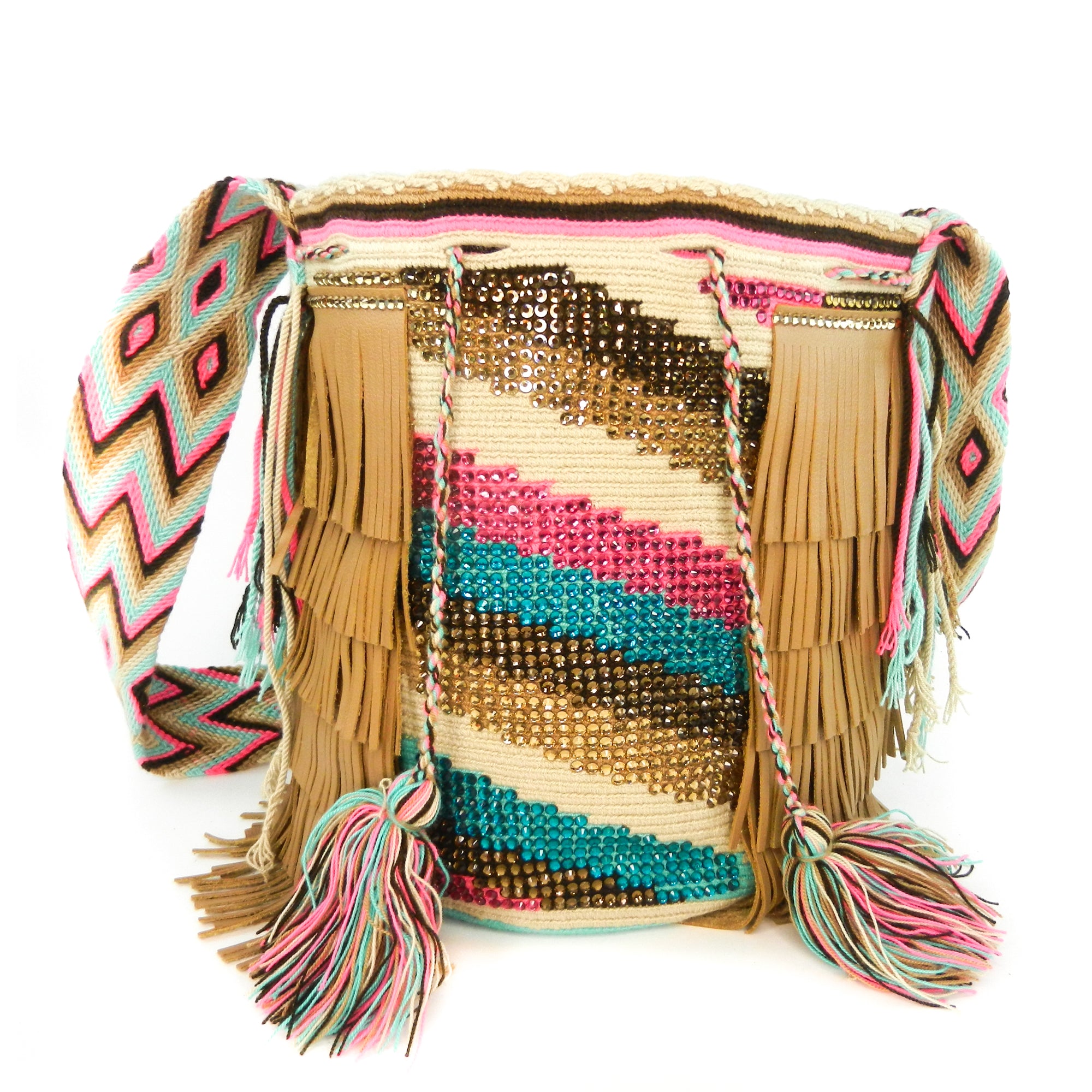 ETHNIC TASSEL PURSE Native American Fringe Leather Bag -  Israel